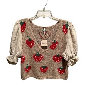 NWOT Free People Beige Knit Top with Vibrant Accents